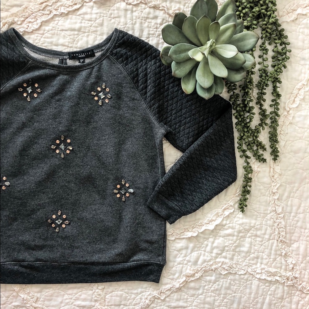 Sanctuary Embellished Gray Sweatshirt